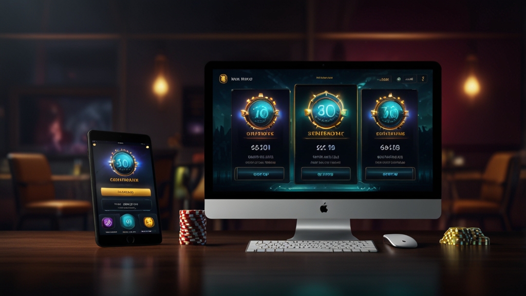Activation du bonus sur mobile et ordinateur avec champ de code promo dans une ambiance casino sombre