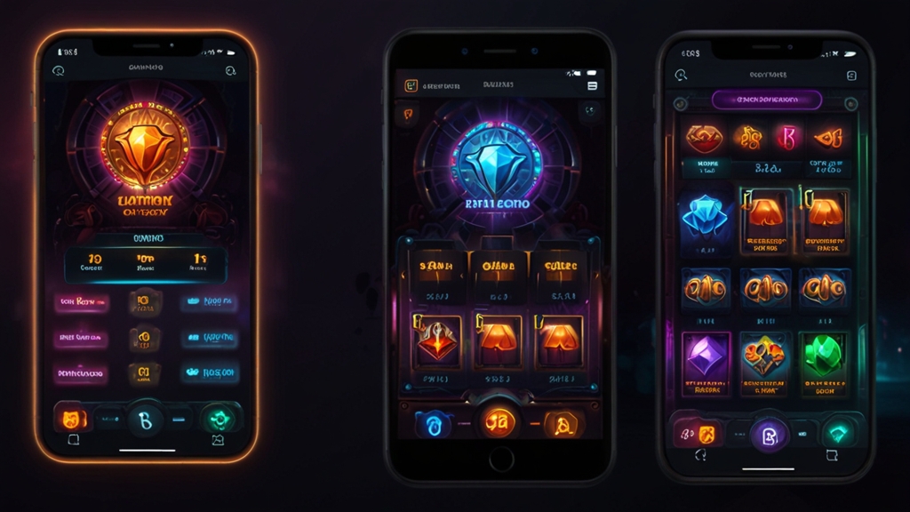Interface mobile de jeux et de compte avec accès rapide aux fonctions principales