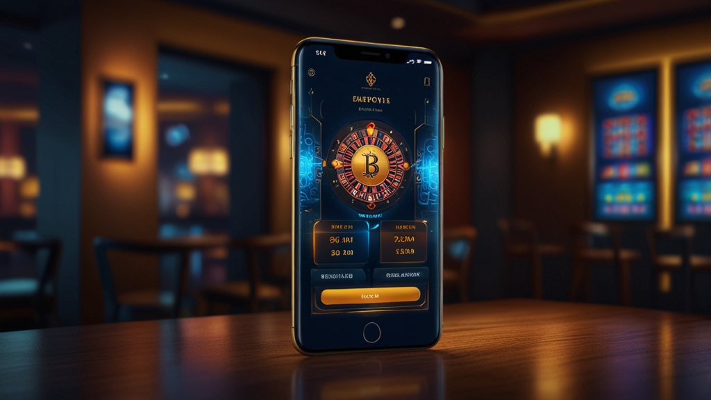 Smartphone affichant un dépôt et un retrait dans une ambiance de casino sombre