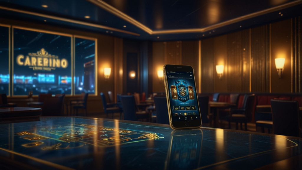 Téléphone montrant une connexion au compte dans une ambiance de casino sombre